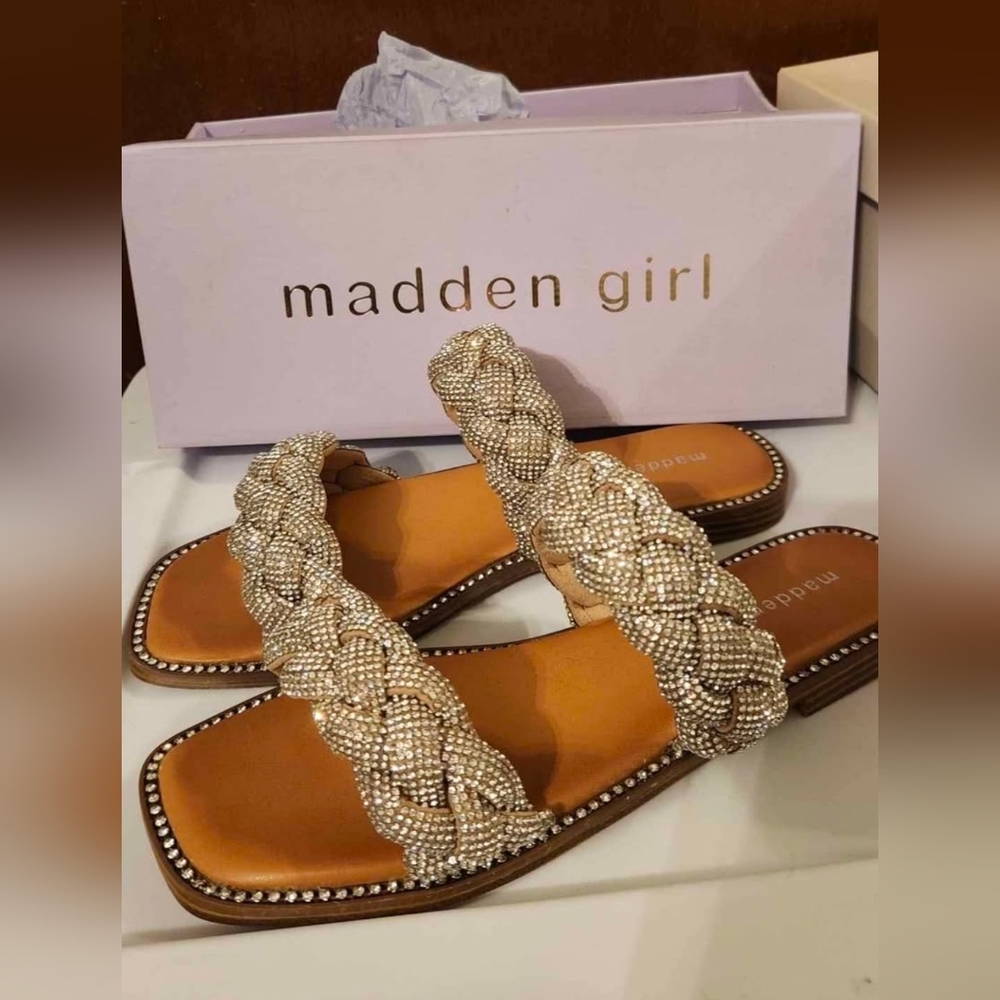 Madden Girl Sparkling Silver Braided Sandals